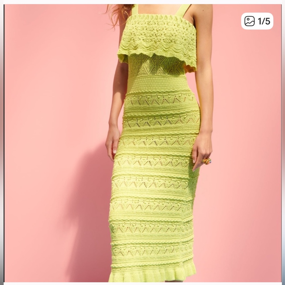 Zara Vibrant Green Knit Midi Dress